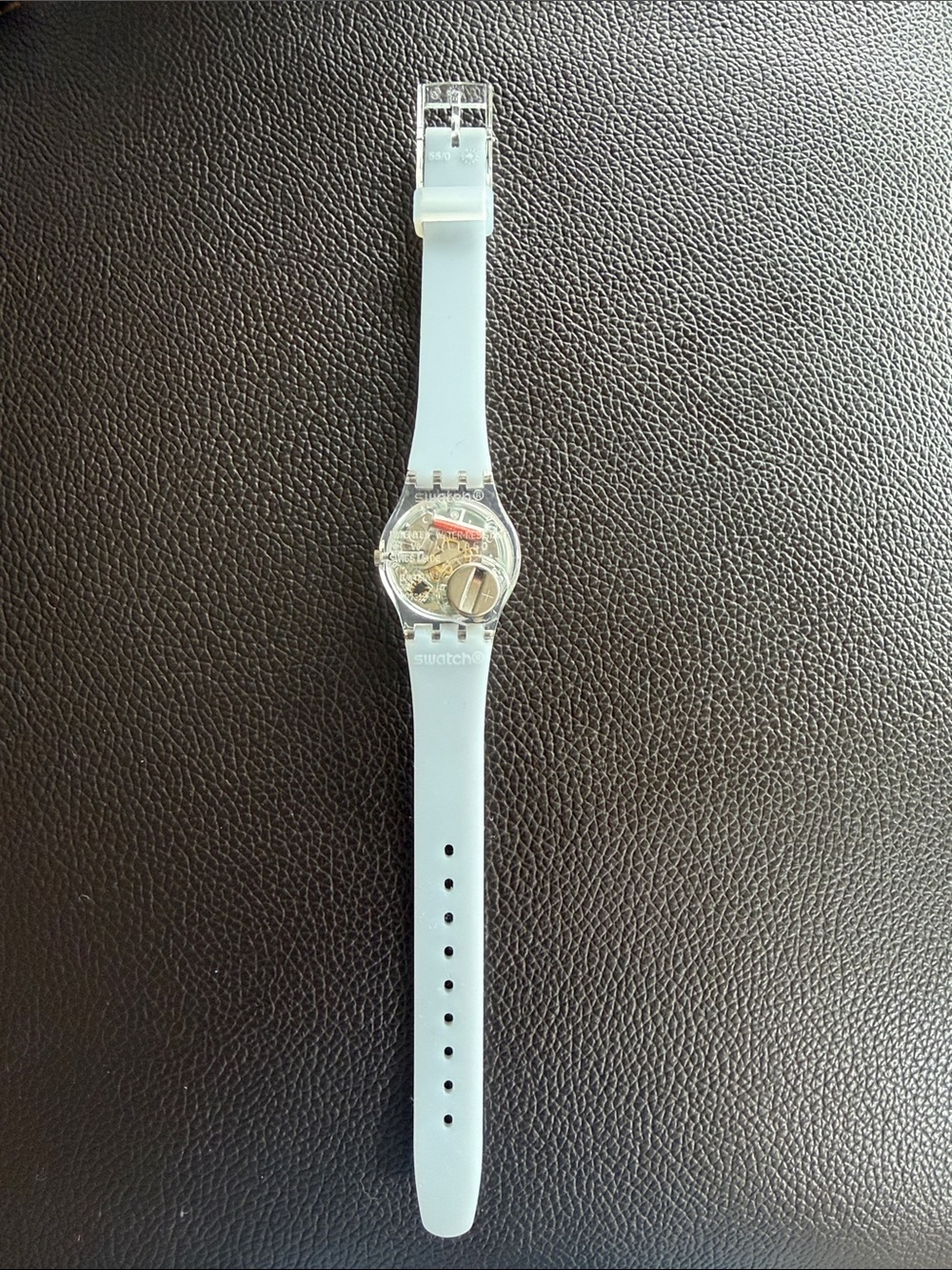 Light Blue Silicone Swatch Watch with opalescent face Like new with new battery - Picture 2 of 5